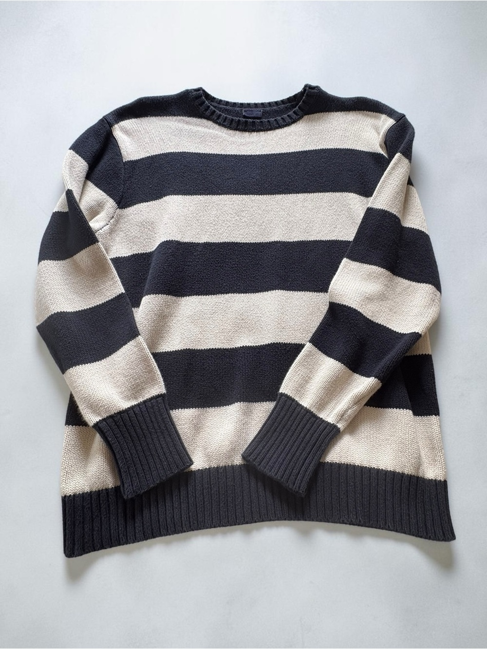 John Galt Navy & White Striped Thick Knit Sweater NWOT